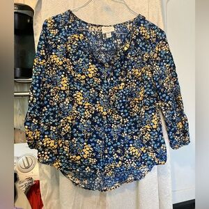 Size Petite Medium Floral Blouse with Gold Colored Buttons at the neck